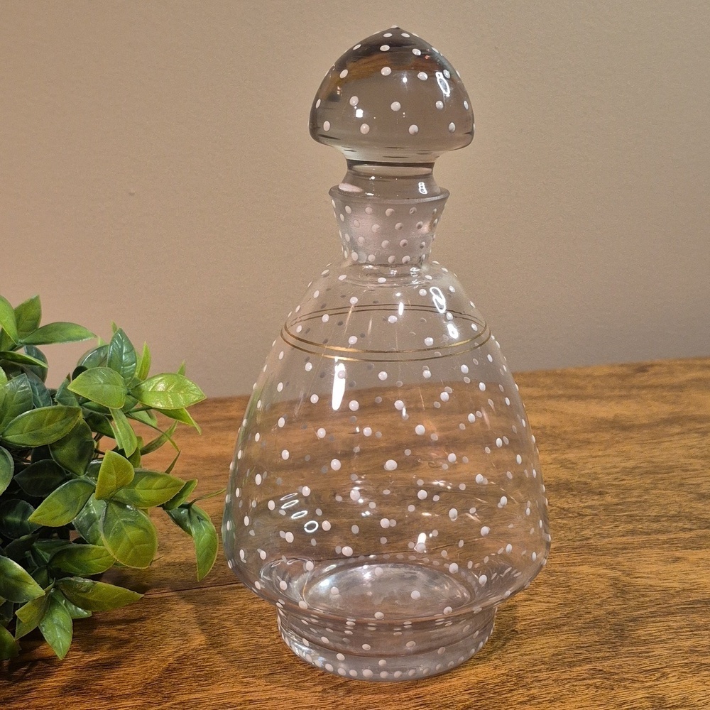 VINTAGE Unique Art Deco Clear Glass Polka Dot Decanter With Matching Stopper
